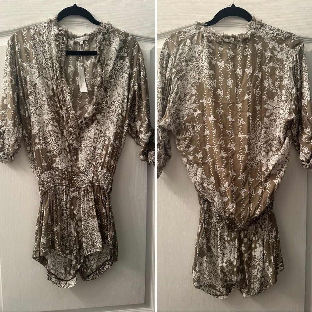 Poupette St. Barth Olive and White Floral Jumpsuit XS